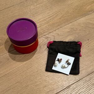 Kate Spade Pearl and Gemstone Earrings with Black Pouch